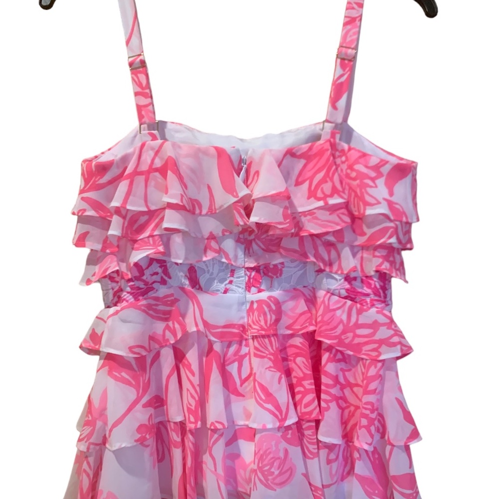 Lilly Pulitzer Olive Ruffle Top Resort White/Caliente NWOT